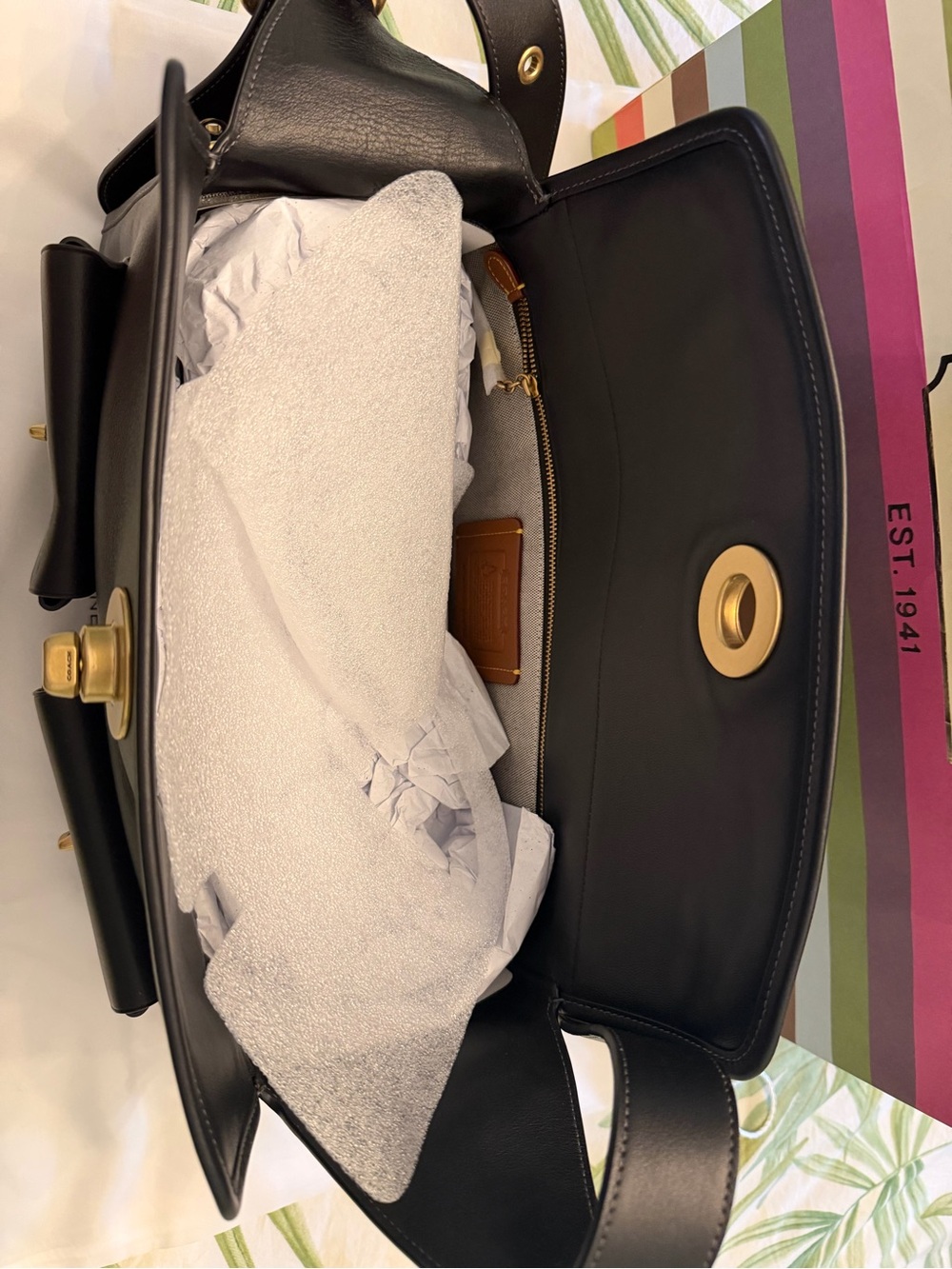 NWT Coach Haversack CDZ12 Black Leather Brass Shoulder Bag, Bleecker Archive - Picture 10 of 10